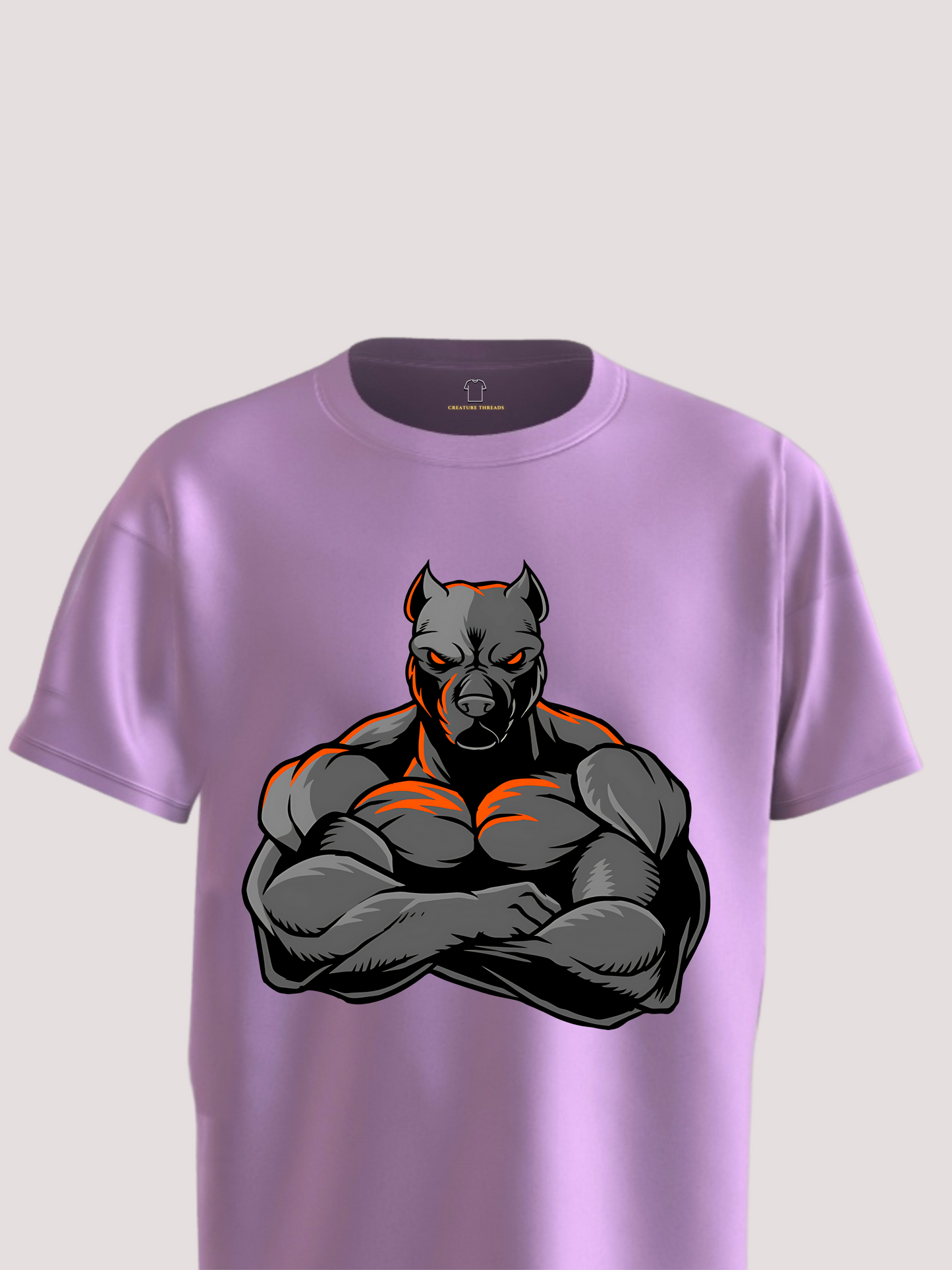 Alpha Doberman – Lavender T-Shirt with Muscular Dog Graphic (XL Size, Round Neck)