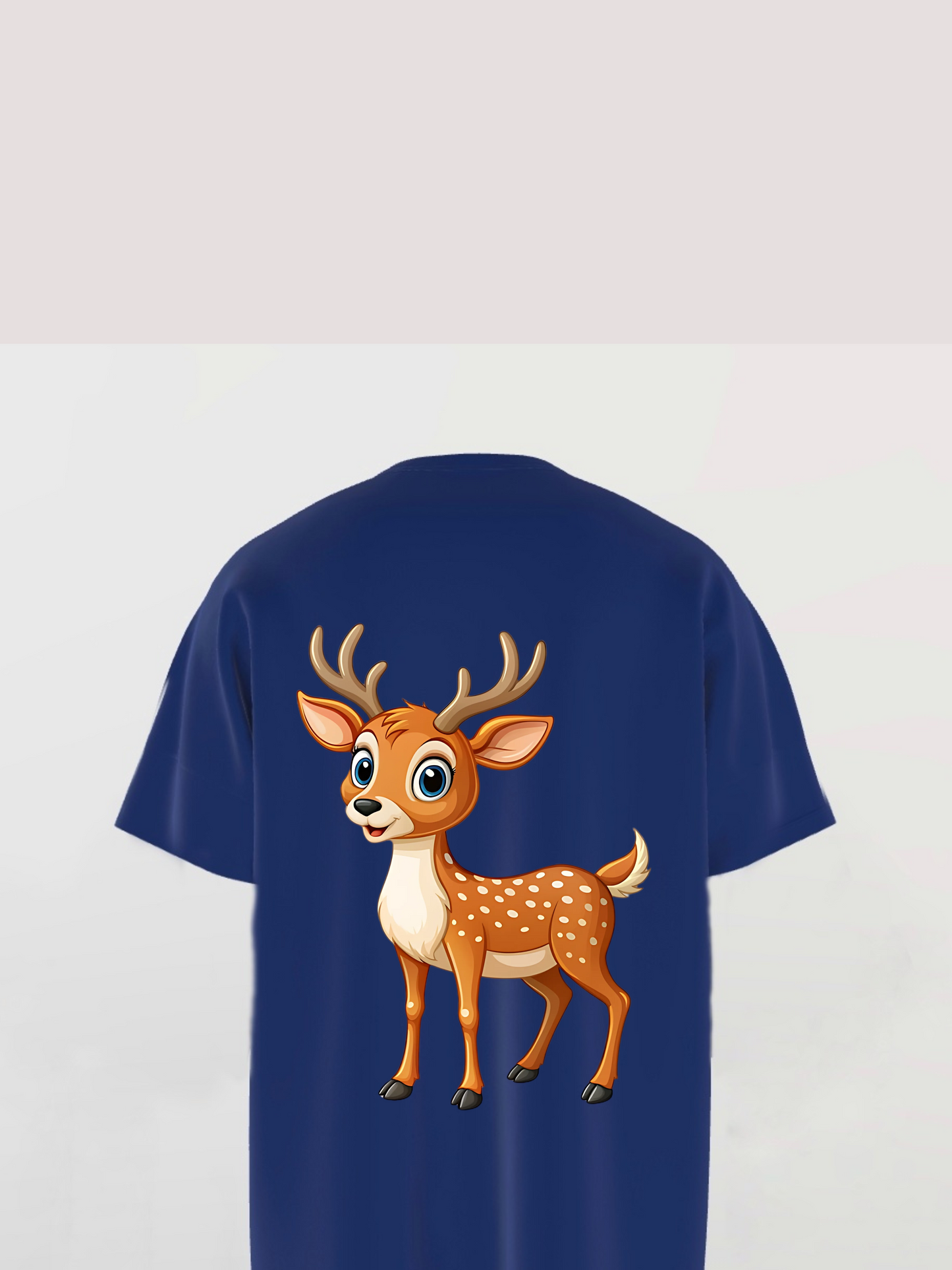 Adorable Deer Design – Navy Blue T-Shirt (L Size)